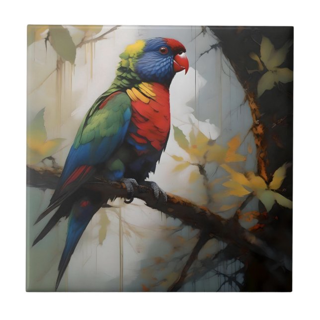 Aussie Rainbow Lorikeet Oil Paint, Kakelplatta (Framsidan)