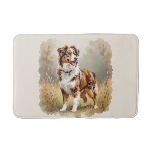 Aussie Red Merle Australian Shepherd Hund Badrumsmatta (Framsidan)