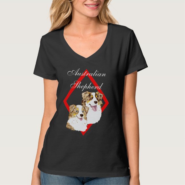 Aussie röda Merle parar på diamantdesign T-shirt (Framsida)
