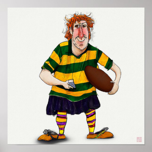 Aussie Rugby Player - Rugby Painting Print Poster (Framsidan)