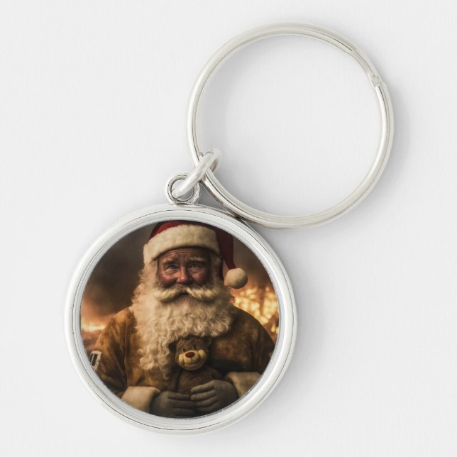 Aussie Santa Bear Rund Silverfärgad Nyckelring (Framsidan)