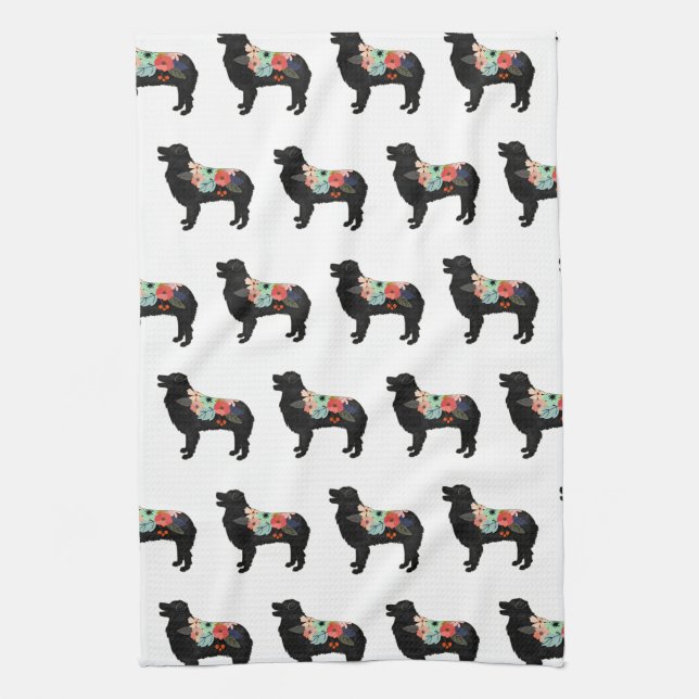 Aussie Shepherd Hund aveln Bohemian Blommigt Saddl Kökshandduk (Vertikal)