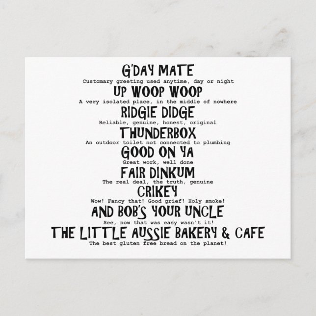 Aussie Slang Vykort (Framsida)