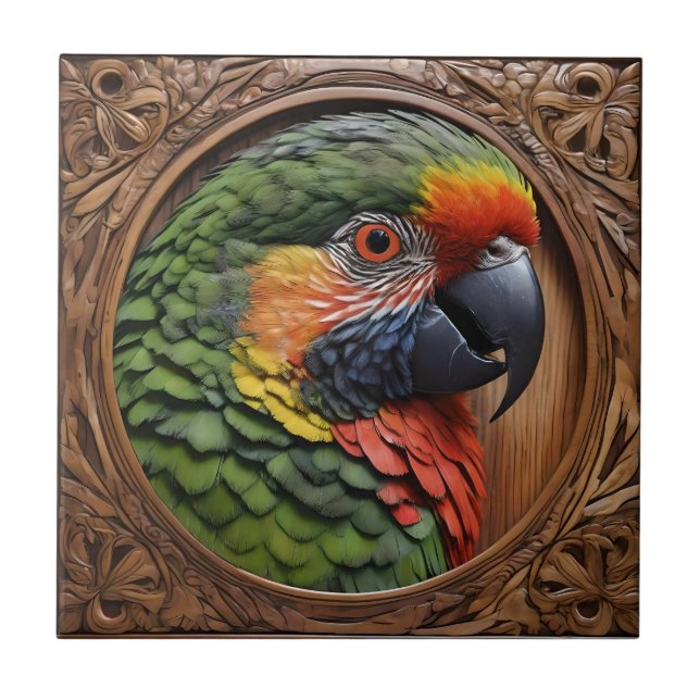 Aussie Spirit: En Lorikeet Sittande I Träsnida Kakelplatta (Framsidan)