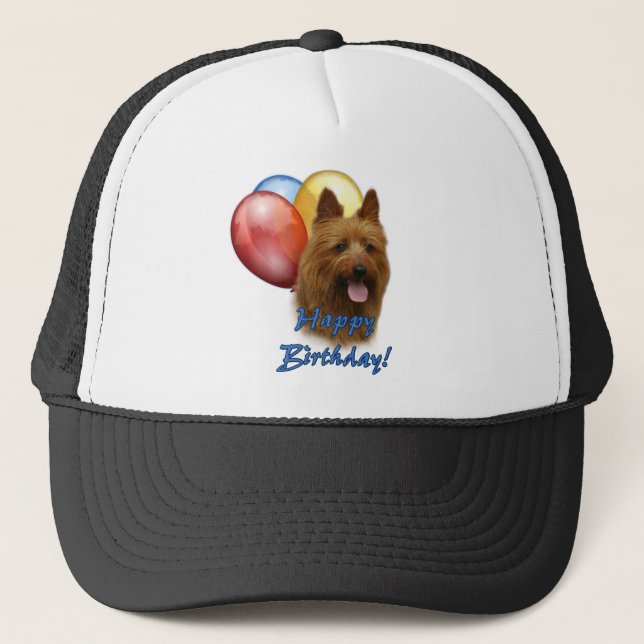 Aussie Terrier Grattis på födelsedagen Balloons Keps (Framsida)