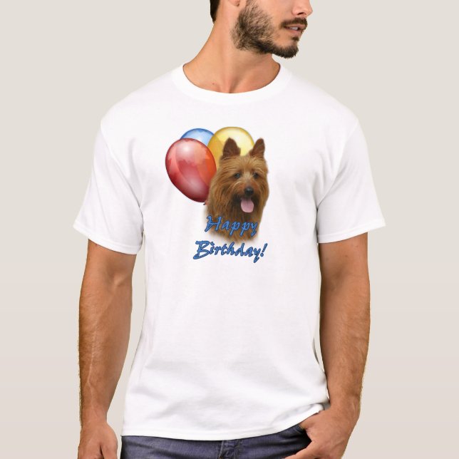 Aussie Terrier Grattis på födelsedagen Balloons Tee (Framsida)