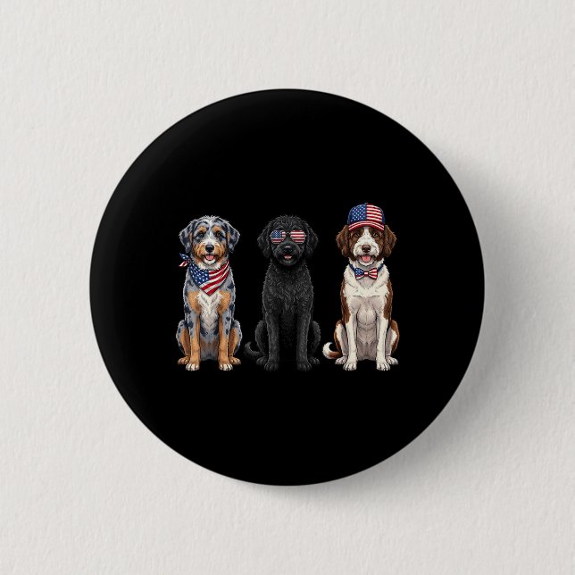 Aussiedoodle 4 juli amerikansk flagga hund knapp (Framsida)