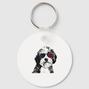 Aussiedoodle Hund 4 juli Amerika USA flagga Nyckelring