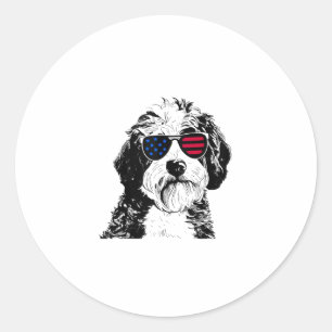 Aussiedoodle Hund 4 juli Amerika USA flagga Runt Klistermärke