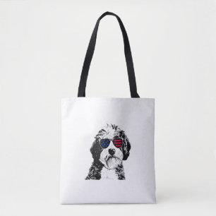 Aussiedoodle Hund 4 juli Amerika USA flagga Tygkasse