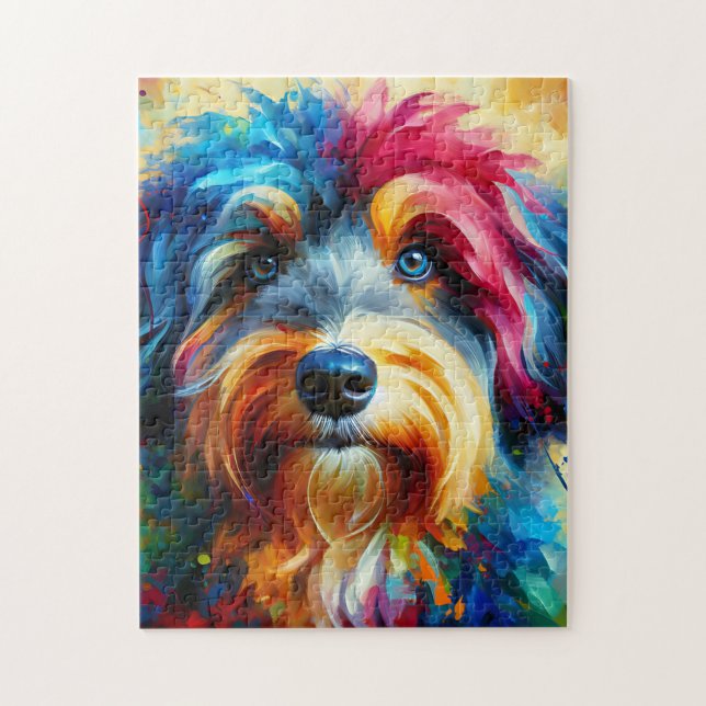 Aussiedoodle Hund Akryltryck | Färgrik Pussel (Vertikal)