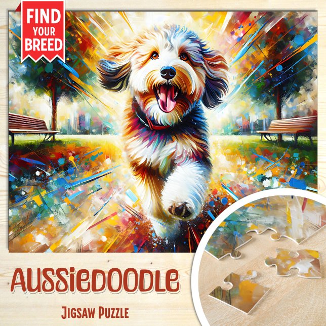 Aussiedoodle Hundporträtt Akryl Konsttryck Hund Pussel (Skapare uppladdad)