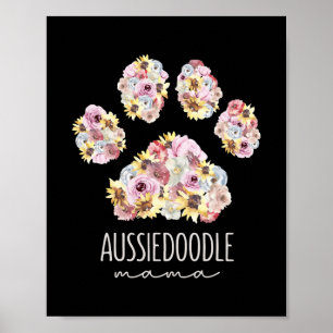 Aussiedoodle Mamma Blommigt Tass Hund Mamma Poster