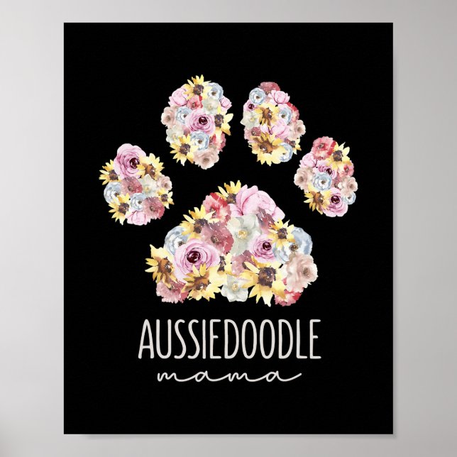 Aussiedoodle Mamma Blommigt Tass Hund Mamma Poster (Framsidan)