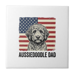 Aussiedoodle Pappa Patriotisk Vintage Hund Tröja D Kakelplatta