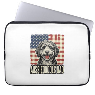 Aussiedoodle Pappa Patriotisk Vintage Hund Tröja D Laptop Fodral
