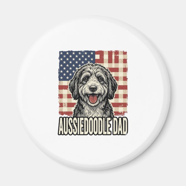 Aussiedoodle Pappa Patriotisk Vintage Hund Tröja D Magnet (Framsidan)
