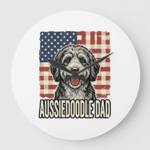 Aussiedoodle Pappa Patriotisk Vintage Hundtröja De Stor Klocka