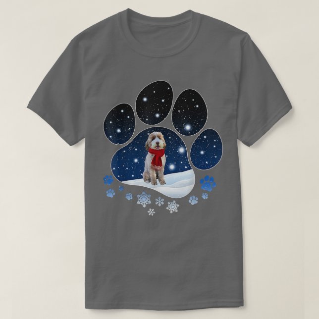 Aussiedoodle Winter Snö Tass Hundar jul T Shirt (Design framsida)