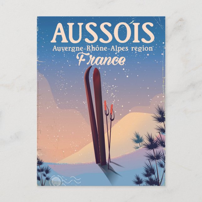 Aussois Auvergne-Rhône-Alpes Frankrike ski poster Vykort (Framsida)
