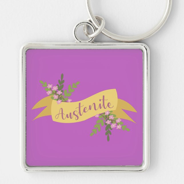 Austenite I Fyrkantig Silverfärgad Nyckelring (Framsidan)