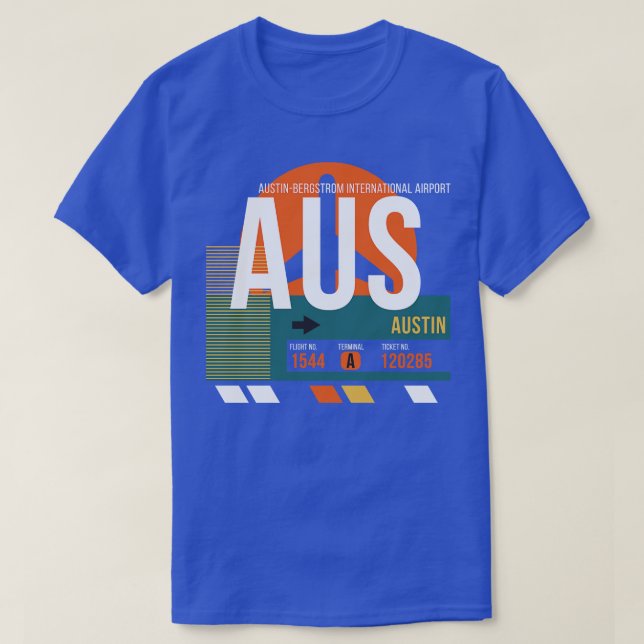 Austin AUS Airport Code Baggage Märkre T Shirt (Design framsida)