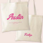 Austin Bachelorette Party Personlig Tote Bag Tygkasse<br><div class="desc">Få party att börja med den här Austin bachelorette-personligen för återsändande av rosa till väskan. Det här trendiget är utformat så att du får en Bachelorette-stad i ett snyggt-återbildningsteckensnitt,  med gott om utrymme för anpassning med bridens namn och datum. Perfekt lägger till lite roligt och fläkt i din händelse.</div>