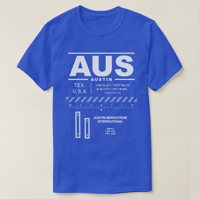 Austin-Bergstrom Internationell flygplats AUS T-Sh T Shirt (Design framsida)