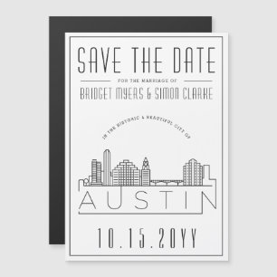 Austin Bröllop Stiliserad Skyline Spara datum Magnetisk Inbjudningskort