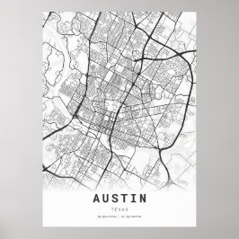 Austin City Cartography Karta Poster