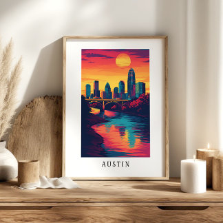 Austin City Solnedgång Skyline Affisch