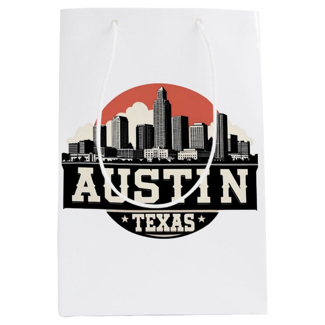 Austin City Texas Siluett Retro Svart & Vitt Konst (Framsidan)