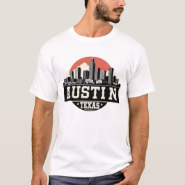 Austin City Texas Skyline Retro Black & White Art T Shirt