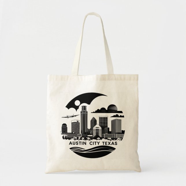 Austin City Texas Skyline Retro Black & White Art Tygkasse (Framsidan)