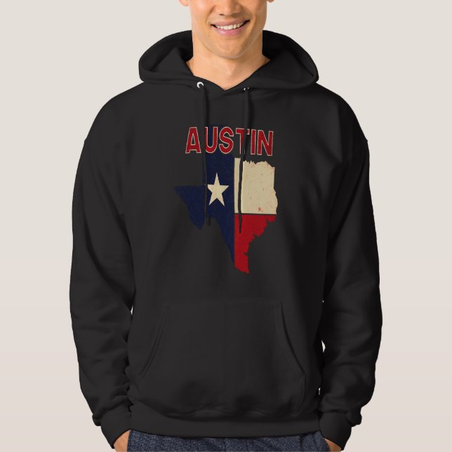 Austin City Texas Texan Flag Map Hoodie (Framsida)