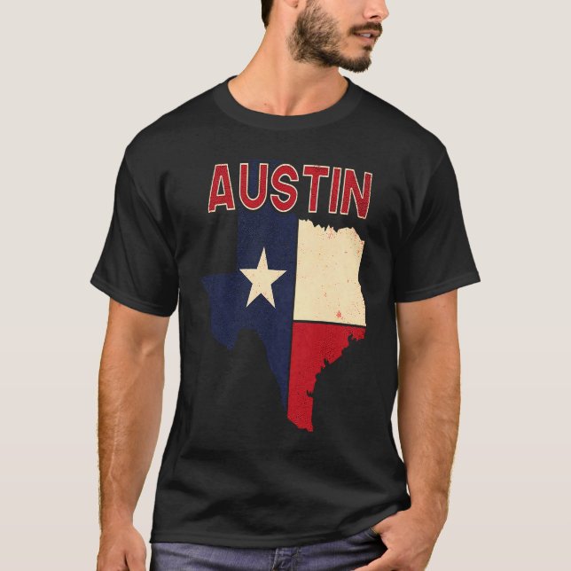 Austin City Texas Texan Flag Map T Shirt (Framsida)