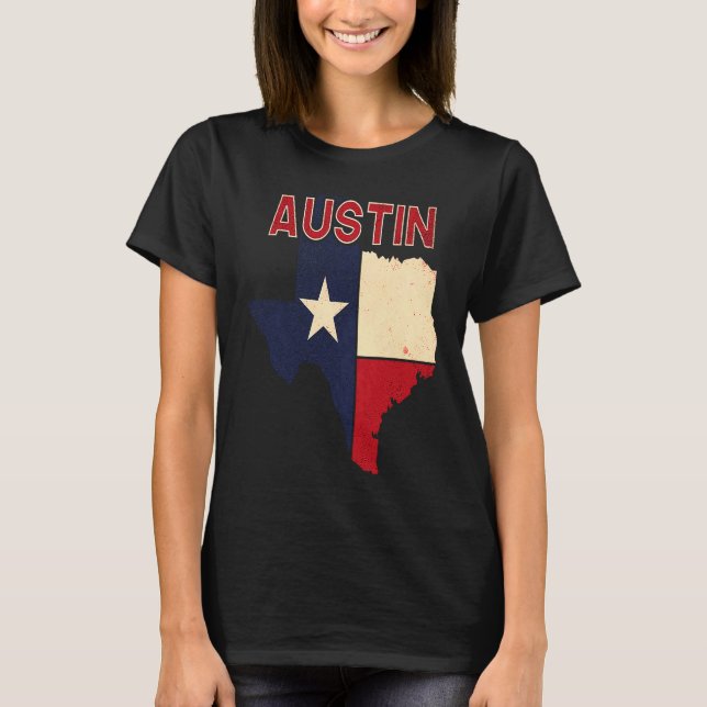 Austin City Texas Texan Flag Map T Shirt (Framsida)