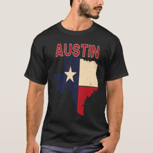 Austin City Texas Texan Flagga Karta T Shirt