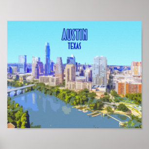 Austin Downtown Texas Vintage Poster
