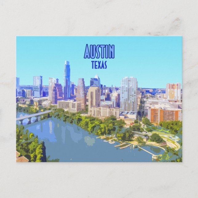 Austin Downtown Texas Vintage Vykort (Framsida)