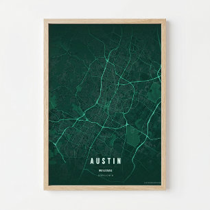 Austin Emerald Karttryck Texas Stad Poster Present