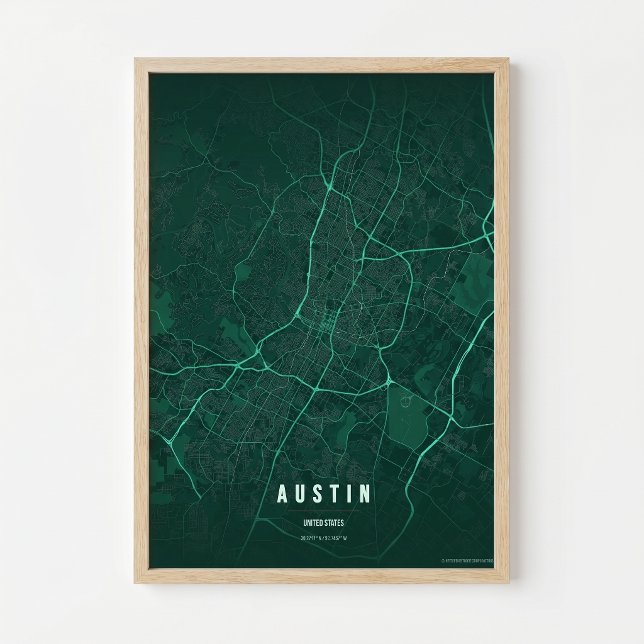 Austin Emerald Karttryck Texas Stad Poster Present (Skapare uppladdad)