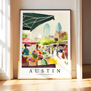 Austin Flower Market Akvarellmålning Austin Bo Poster