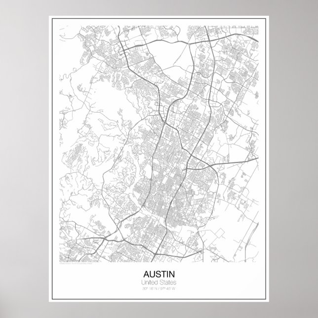 Austin, Förenade Stater-Karta Poster (Framsidan)