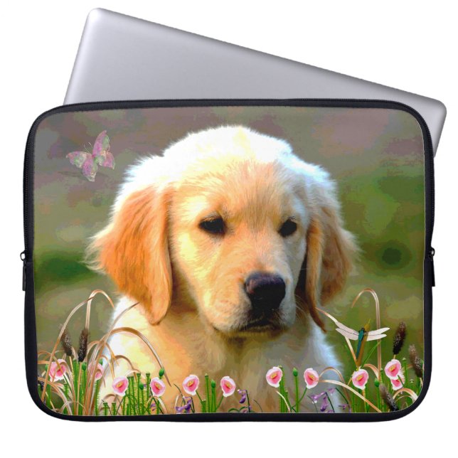 Austin guld- Labrador valp Laptop Sleeve (Framsidan)