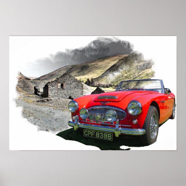 Austin Healey 3000 i walesiska berg Poster (Framsidan)