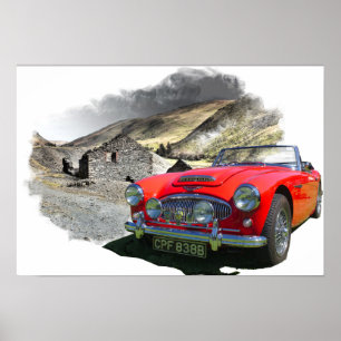 Austin Healey 3000 i walesiska bergen Poster