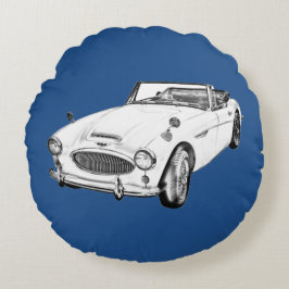 Austin Healey 300 Klassisk Sportbil Illustration Rund Kudde