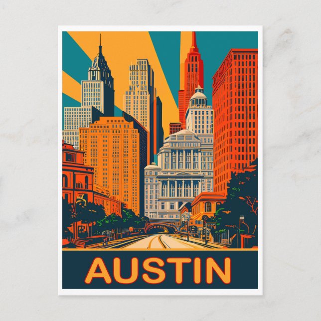 Austin i livfulla färger, Resa Vykort (Framsida)
