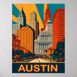 Austin in Vibrant Färg, Travel Poster